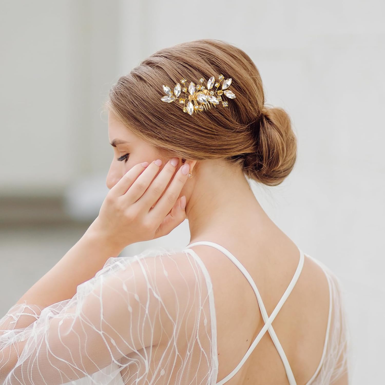 2 Pcs Bridal Hair Comb Gold Hair Piece Accessory Gold Rhinestone Hairs Accessories Golden Hairs Piece Sparkle Metal Crystal Accessories for Bride Bridesmaids Women Girls - Image 4