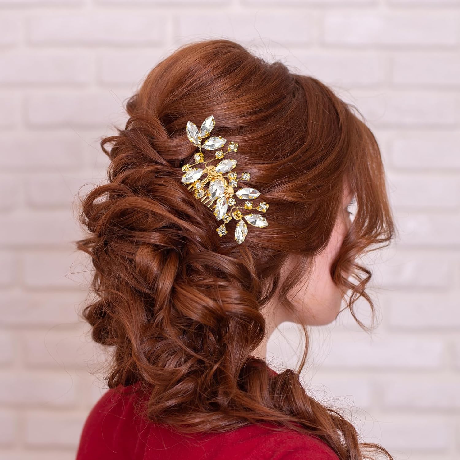2 Pcs Bridal Hair Comb Gold Hair Piece Accessory Gold Rhinestone Hairs Accessories Golden Hairs Piece Sparkle Metal Crystal Accessories for Bride Bridesmaids Women Girls - Image 6