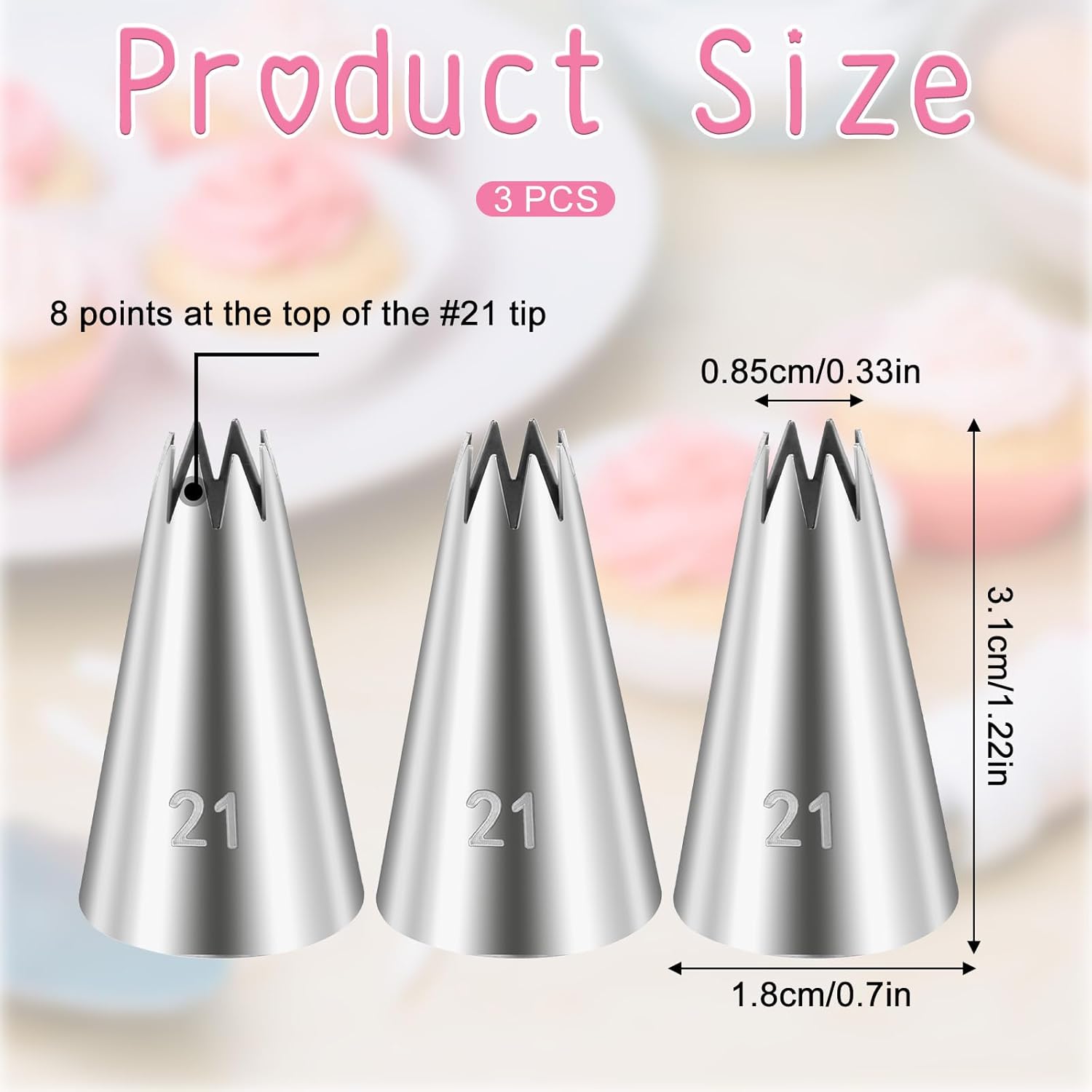 3 Pcs Open Star Cake Decorating Tip #21, Icing Piping Tip for Frosting, Open Star Icing Tips for Cake Decorating - Image 1