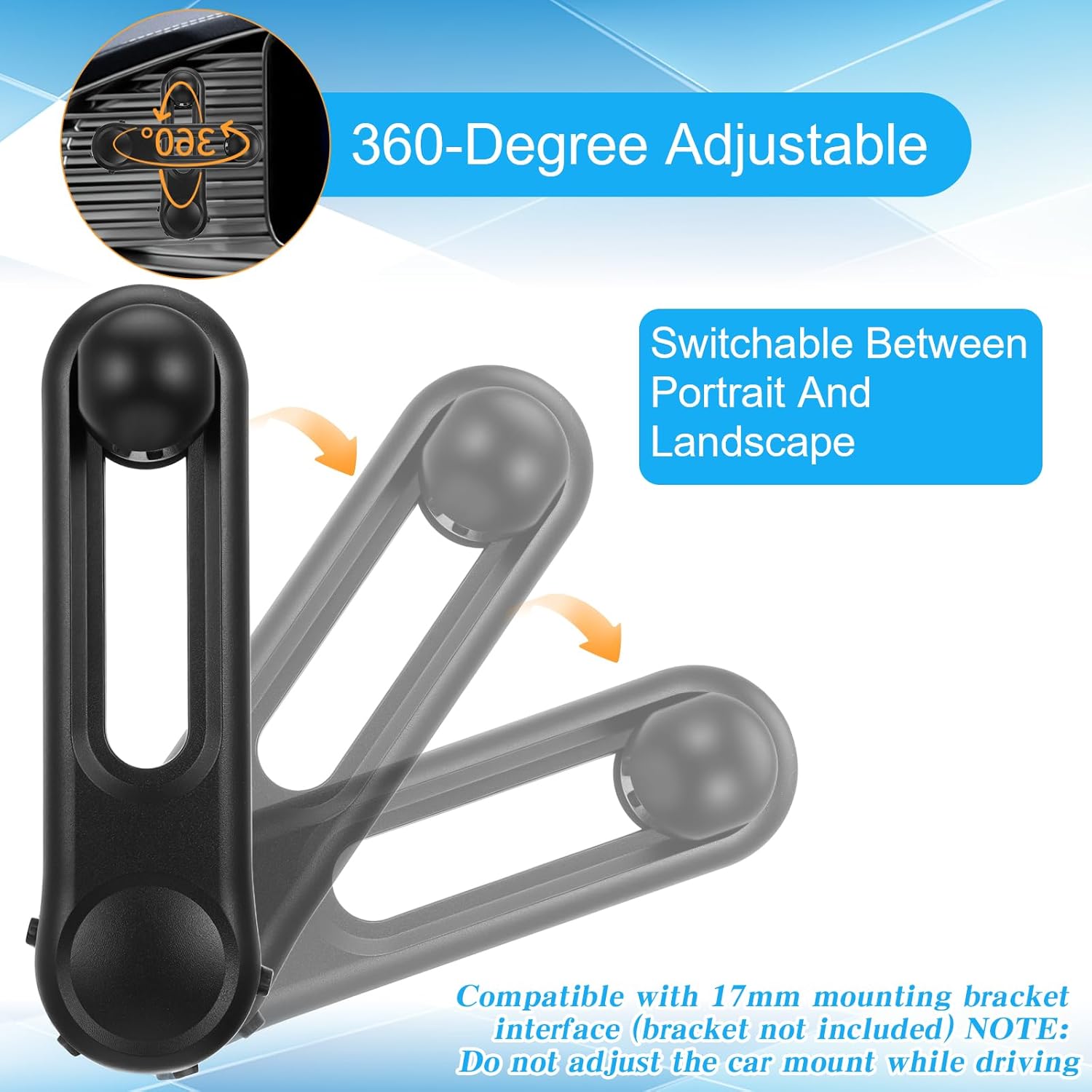 17mm Ball Mount Extension Arm, 360-Degree Rotatable Extender, 2.04 Inch Adjustable Length, Balls Mount Phone Extension Holder Arm 17mm Female to Male Ball Extender for Car Phone Holder, Black - Image 2