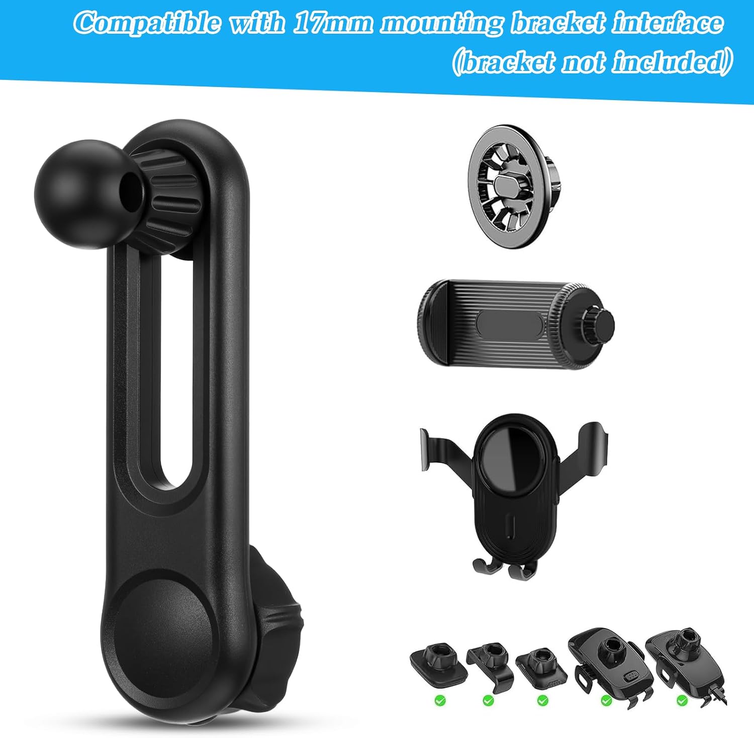 17mm Ball Mount Extension Arm, 360-Degree Rotatable Extender, 2.04 Inch Adjustable Length, Balls Mount Phone Extension Holder Arm 17mm Female to Male Ball Extender for Car Phone Holder, Black - Image 4