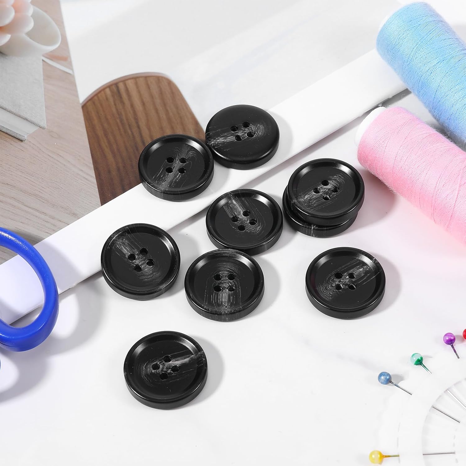 10 Pcs Large Black Buttons 1 Inch Black Buttons for Sewing 4 Hole Flatback 25mm Big Round Resin Coat Button for Crafts, Clothing, Suits, Overcoats, Winter Coats, Jacket, Sewing DIY Art Craft Projects - Image 6