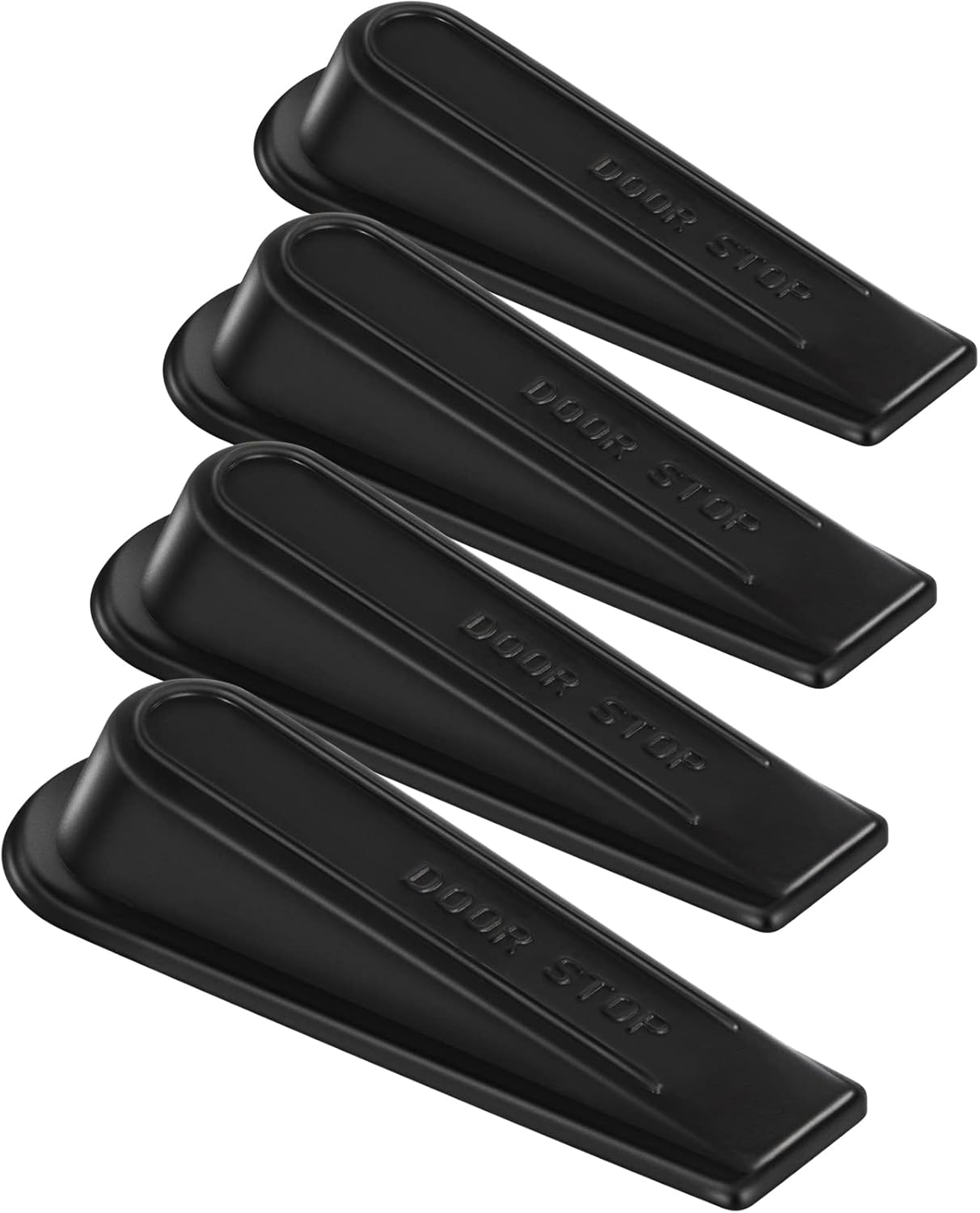 Heavy Duty Rubber Door Stopper Wedge Sturdy and Stackable Door Stop, Multi Surface Design, Fit for Gaps up to 1.2 Inches, 4 Pack, Black - Image 1