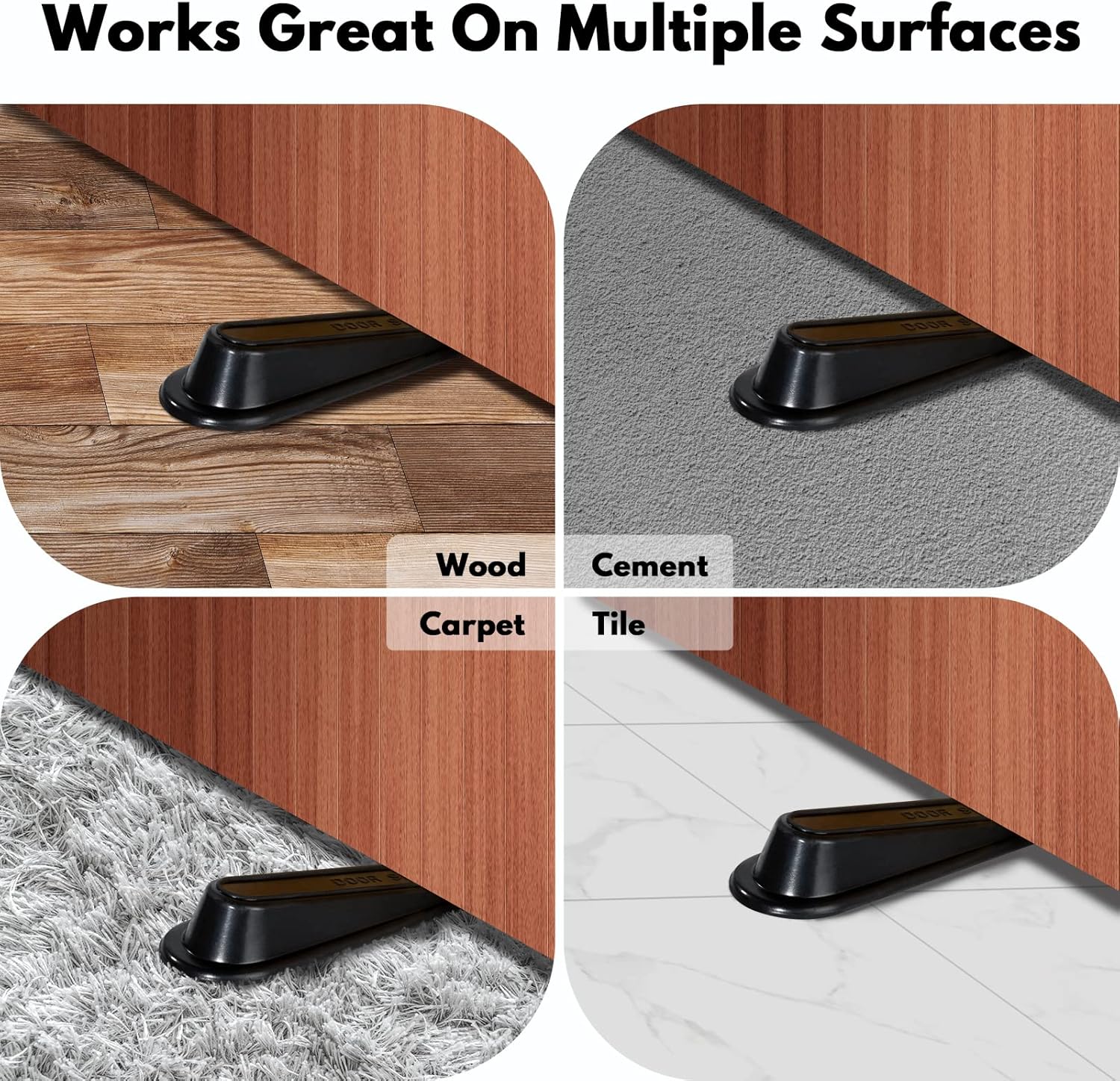 Heavy Duty Rubber Door Stopper Wedge Sturdy and Stackable Door Stop, Multi Surface Design, Fit for Gaps up to 1.2 Inches, 4 Pack, Black - Image 5