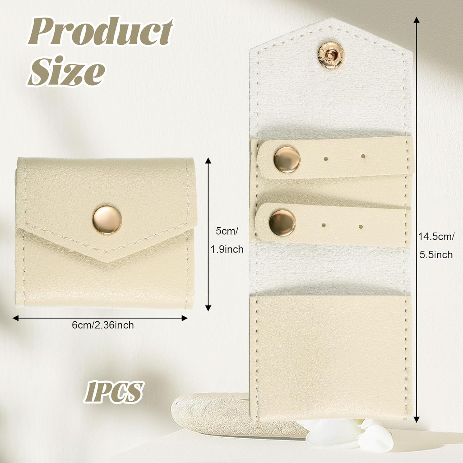 Vin Beauty Mini Travel Jewelry Roll Bag with Buckle, Mini Travel Jewelry Organizer Case, Foldable Multifunctional Small Case, Portable Small Bags Storing Rings, Necklaces, Earrings Apricot - Image 1