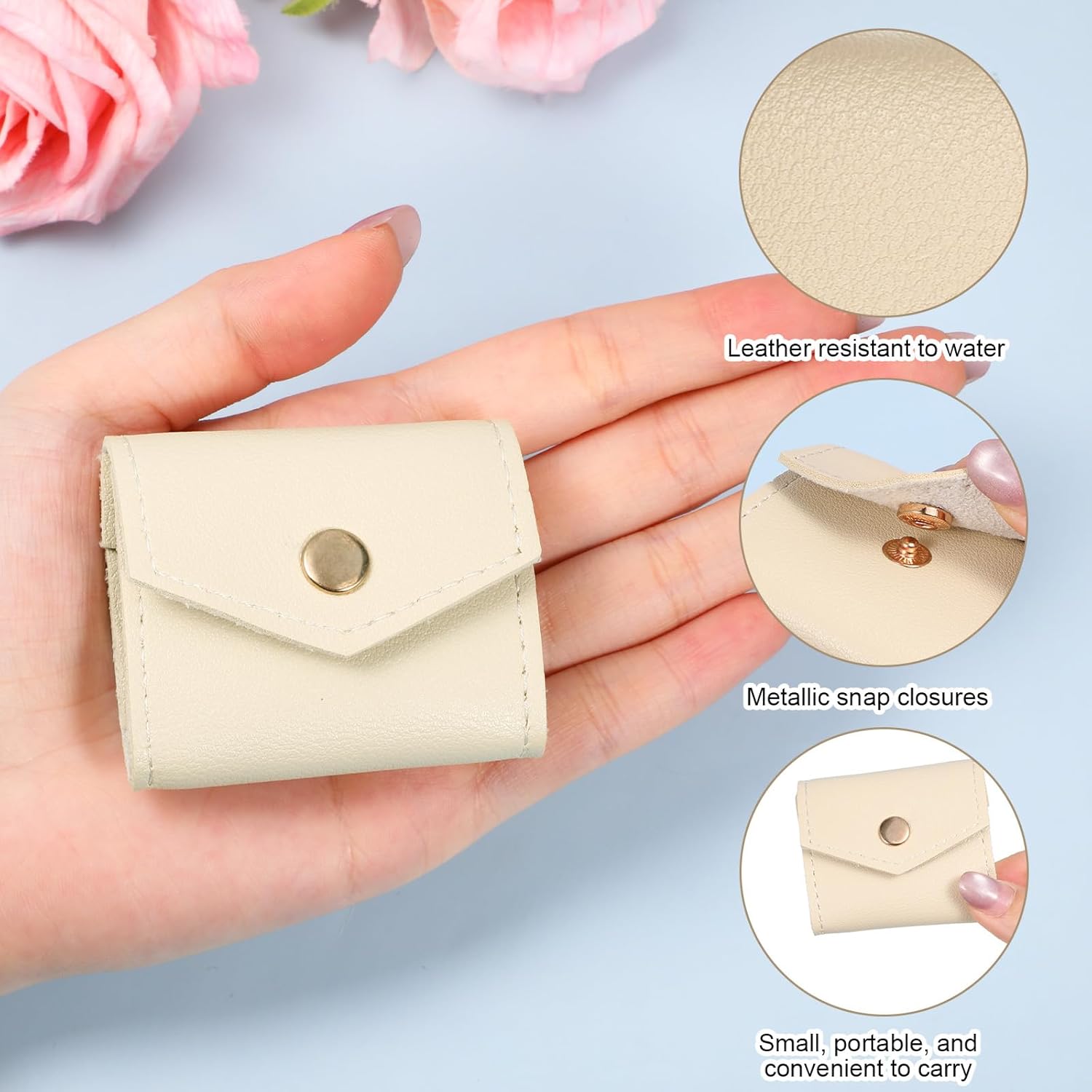 Vin Beauty Mini Travel Jewelry Roll Bag with Buckle, Mini Travel Jewelry Organizer Case, Foldable Multifunctional Small Case, Portable Small Bags Storing Rings, Necklaces, Earrings Apricot - Image 3