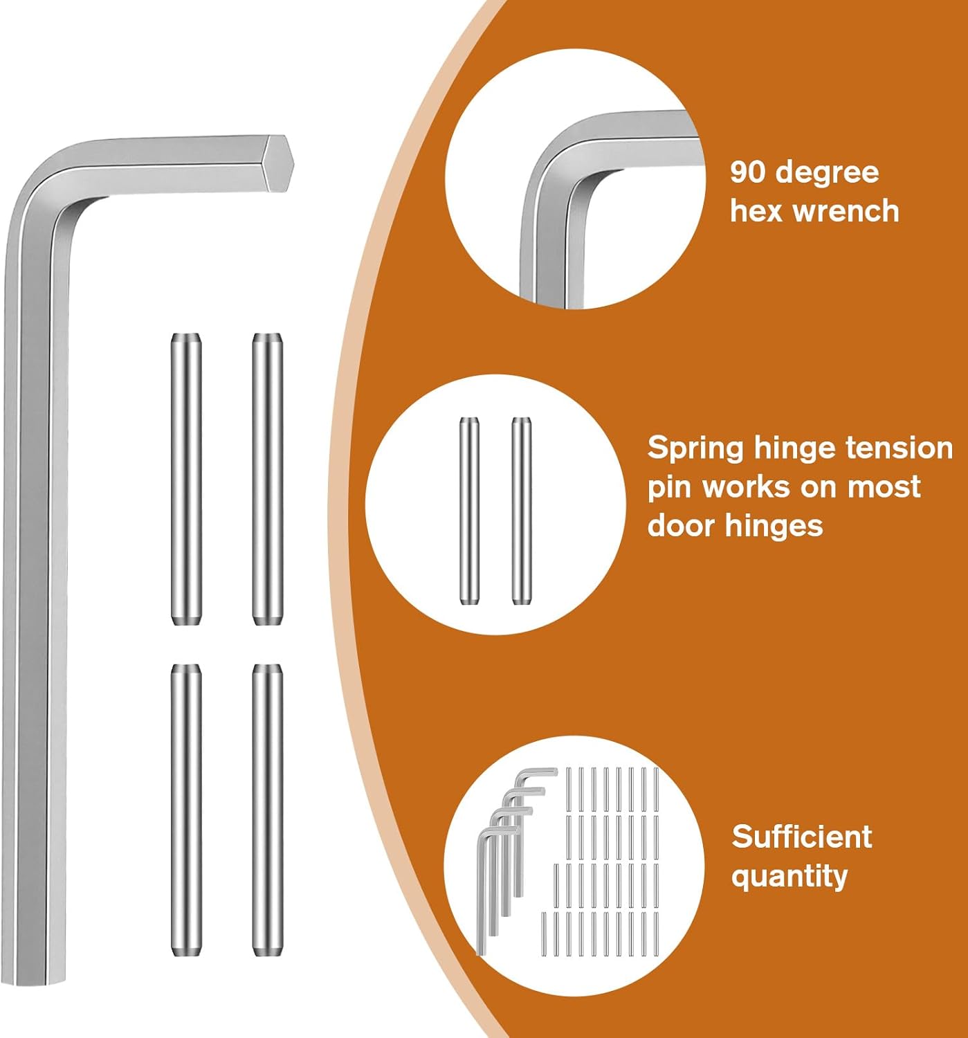 Self Closing Door Hinges Tension Pin Replacement Kit, 35pcs Stainless Steel Shelf Pins and 4pcs Hex Wrenches, Metal Dowel Pegs Shelf Support Pins for Automatic Closing of Door Hinges on Garage Doors - Image 2