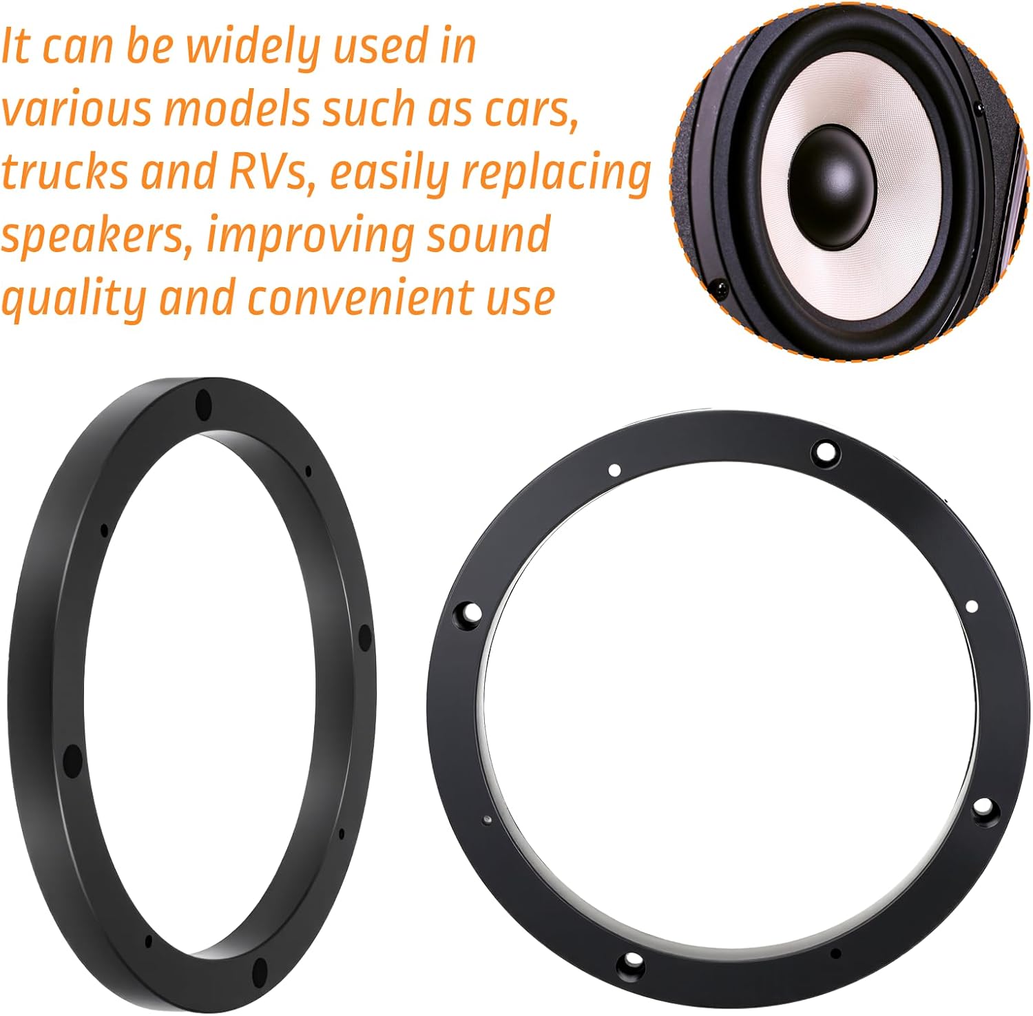 Vin Beauty 2 Pcs 6.5 Speaker Spacer Enhance Sound Quality 6.5 Inch Speaker Spacer 1 Inch No Cutting and Drilling Adaptor Subwoofer, Universal Rings Fixed Speakers for Most Cars - Image 3