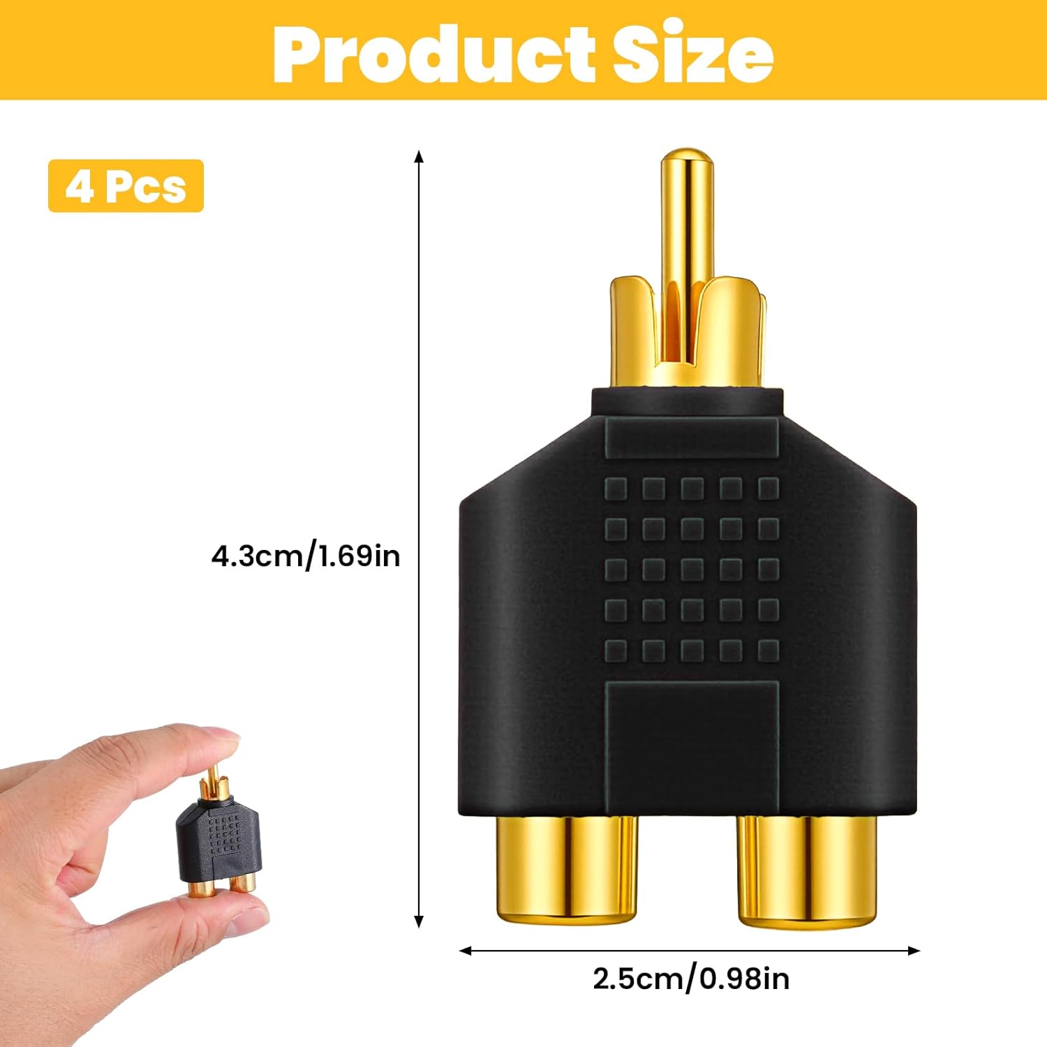 4 Pcs RCA Y Splitter Plug Adapter 2 Female to 1 Male for Audio Video Av Tv Cable Convert, Just Plug and Play - Image 1