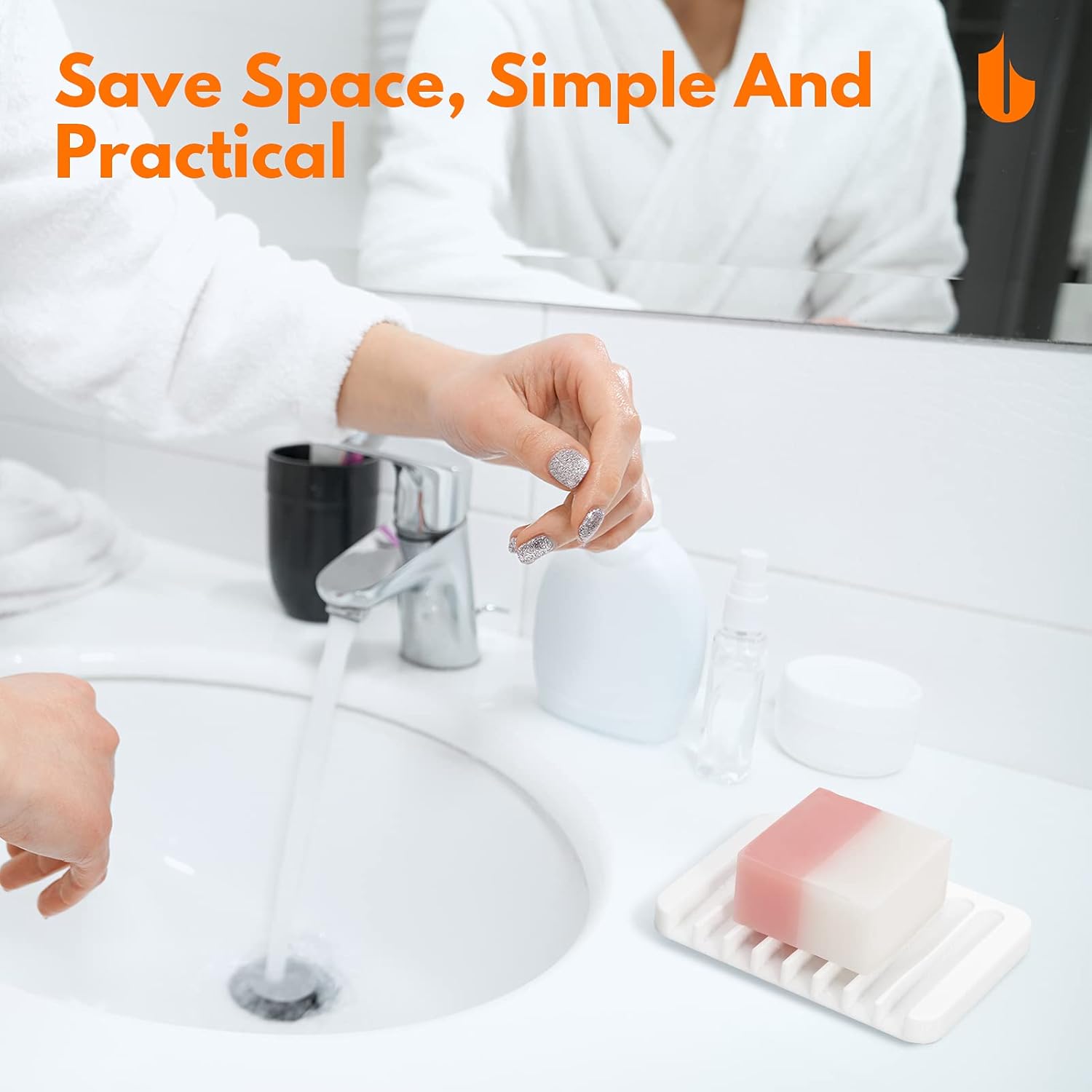 Soap Dish Shower Waterfall Soap Tray Holder for Bathroom, Kitchen, Counter Top, Flexible Silicone, Keep Soap Bars Dry, Easy Cleaning - White - Image 3