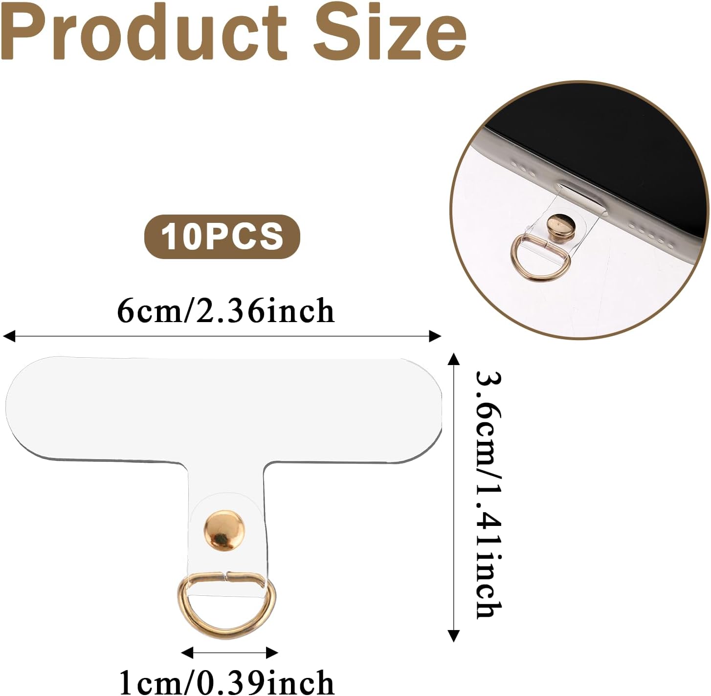 Vin Beauty 10 Pack Universal Gold Phone Tether Tab, Phone Lanyard Tab Without Adhesive, Tether Tabs for Cell Phone Tether Tab Phone Lanyard Replacement for Cell Phone Strap - Image 1