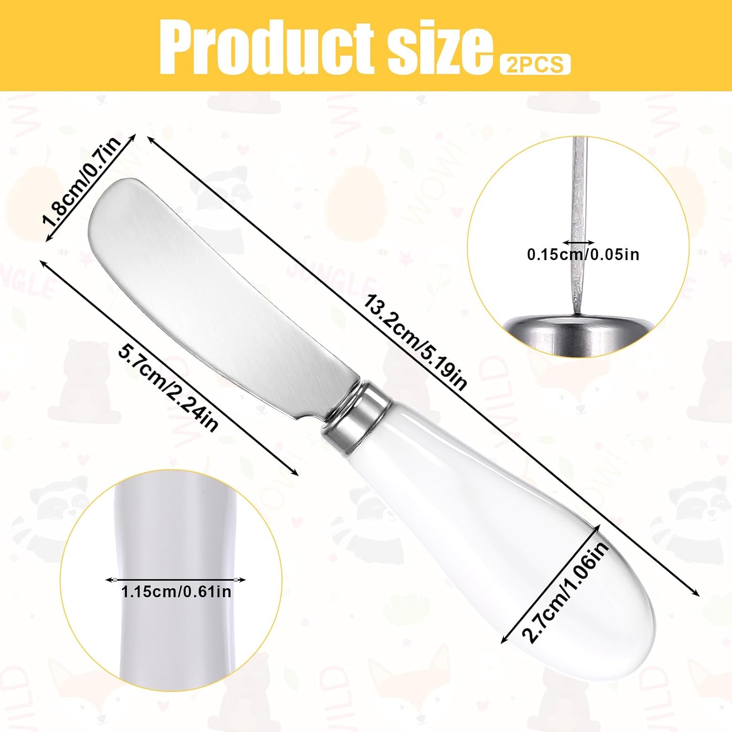2 Pack Stainless Steel Butter Spreader Knife, Cheese Spreader Knives Porcelain Handle Butter Spreader Small Butter Knife Cheese Spreaders for Appetizers Dips Charcuterie Cheese Pastry Utensils Making - Image 1
