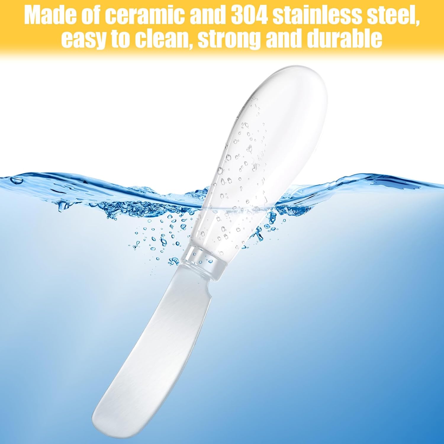 2 Pack Stainless Steel Butter Spreader Knife, Cheese Spreader Knives Porcelain Handle Butter Spreader Small Butter Knife Cheese Spreaders for Appetizers Dips Charcuterie Cheese Pastry Utensils Making - Image 4