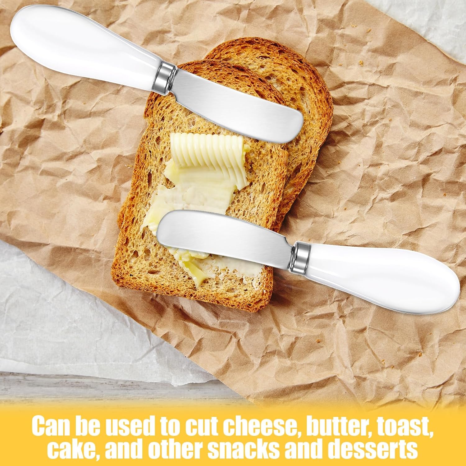 2 Pack Stainless Steel Butter Spreader Knife, Cheese Spreader Knives Porcelain Handle Butter Spreader Small Butter Knife Cheese Spreaders for Appetizers Dips Charcuterie Cheese Pastry Utensils Making - Image 5