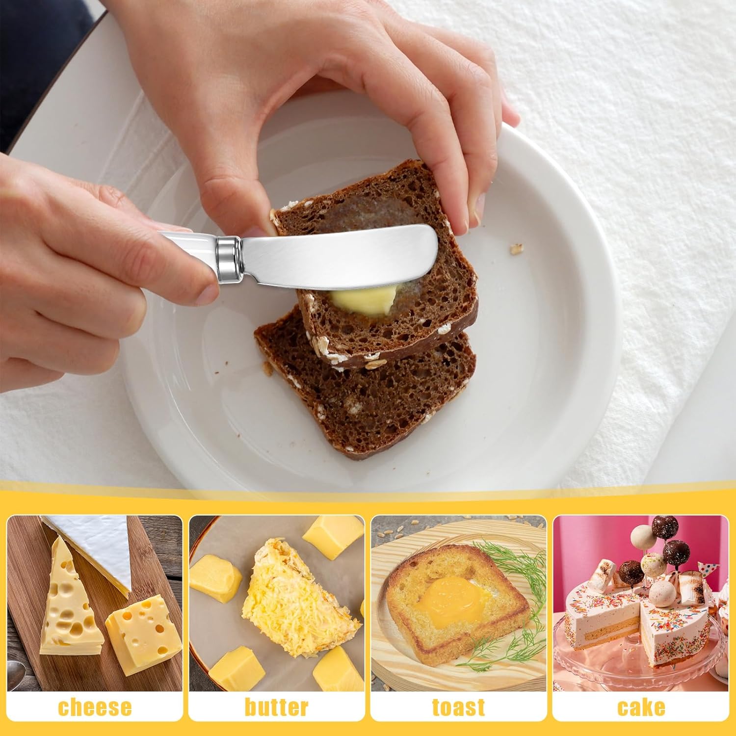 2 Pack Stainless Steel Butter Spreader Knife, Cheese Spreader Knives Porcelain Handle Butter Spreader Small Butter Knife Cheese Spreaders for Appetizers Dips Charcuterie Cheese Pastry Utensils Making - Image 6