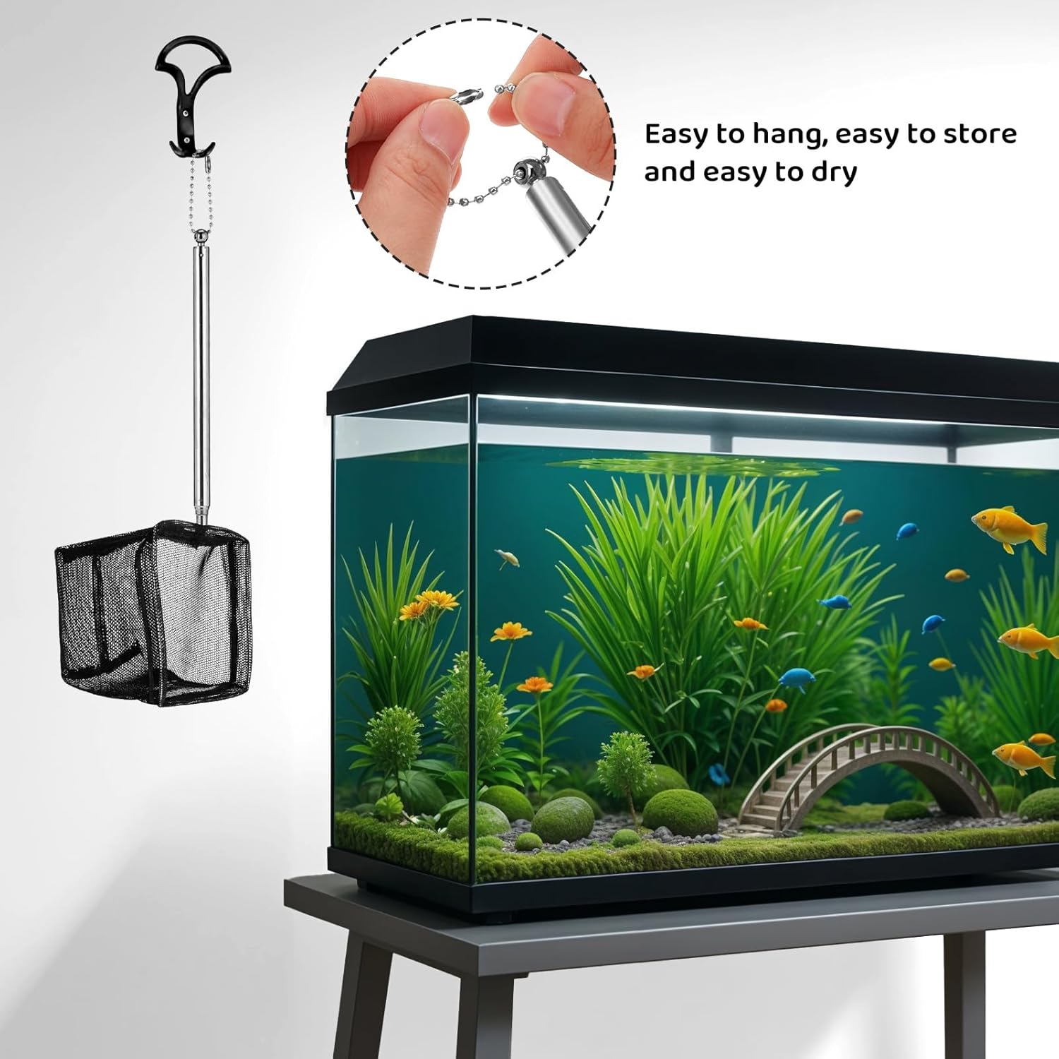2 Pack 3 Inch Aquarium Net Small Fish Net Black Aquarium Shrimp Nets with Extendable Stainless Steel Handle Fine Tank Tool Mesh for Shrimp, Baby Fish, Food Residue Debris Skimming - Image 3