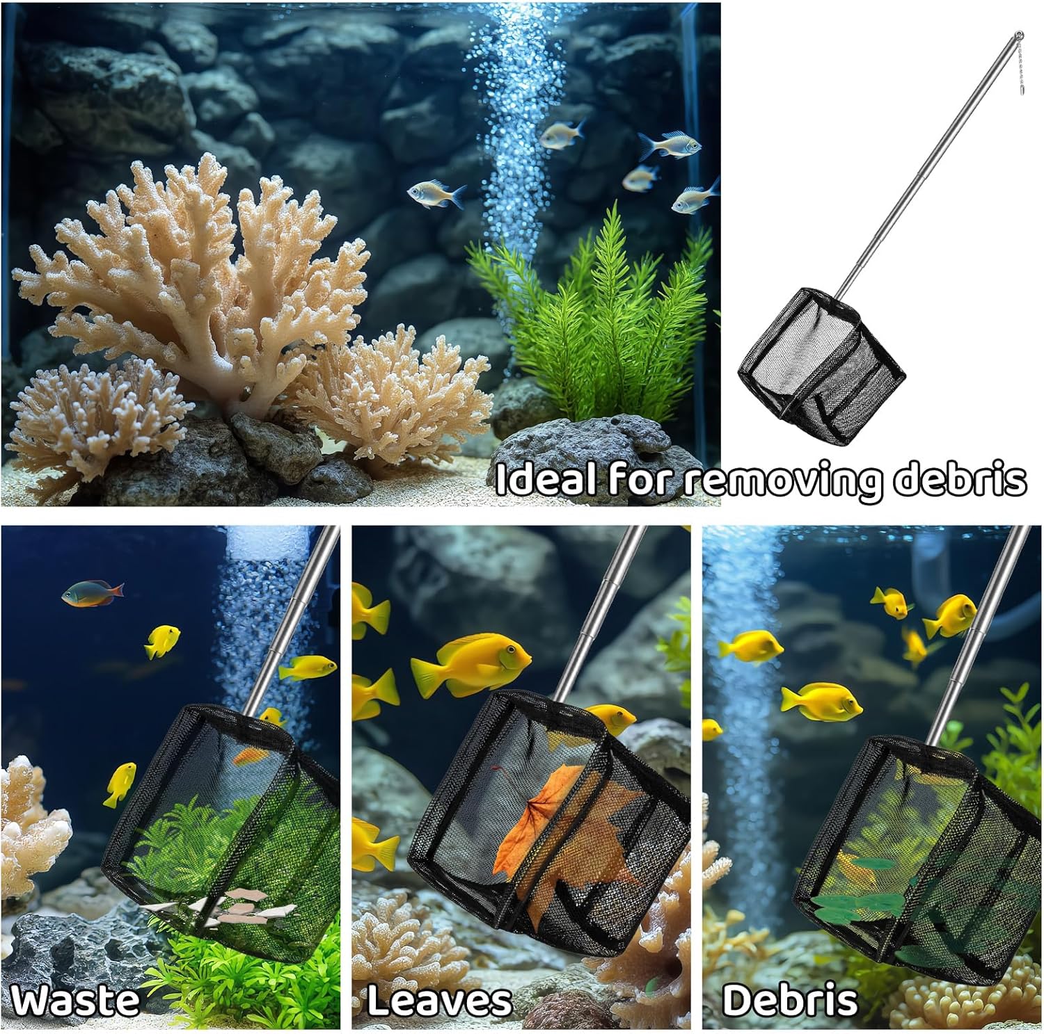 2 Pack 3 Inch Aquarium Net Small Fish Net Black Aquarium Shrimp Nets with Extendable Stainless Steel Handle Fine Tank Tool Mesh for Shrimp, Baby Fish, Food Residue Debris Skimming - Image 5