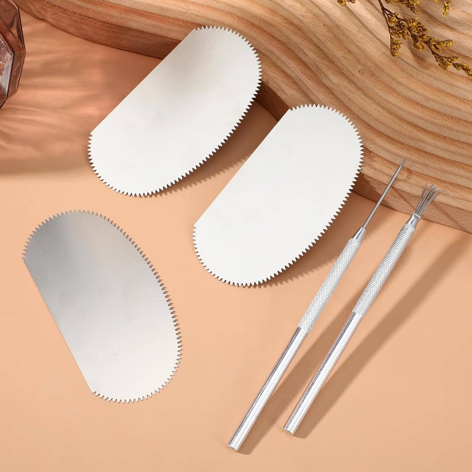 6 PCS Pottery Ribs Clay Sculpting Tools Stainless Steel Scraper Clay Ribs Serrated Sculpture Cutter Ceramics Sculpting Needle Wire Texture Tools Kits for Texturing Modeling Carving - Image 2