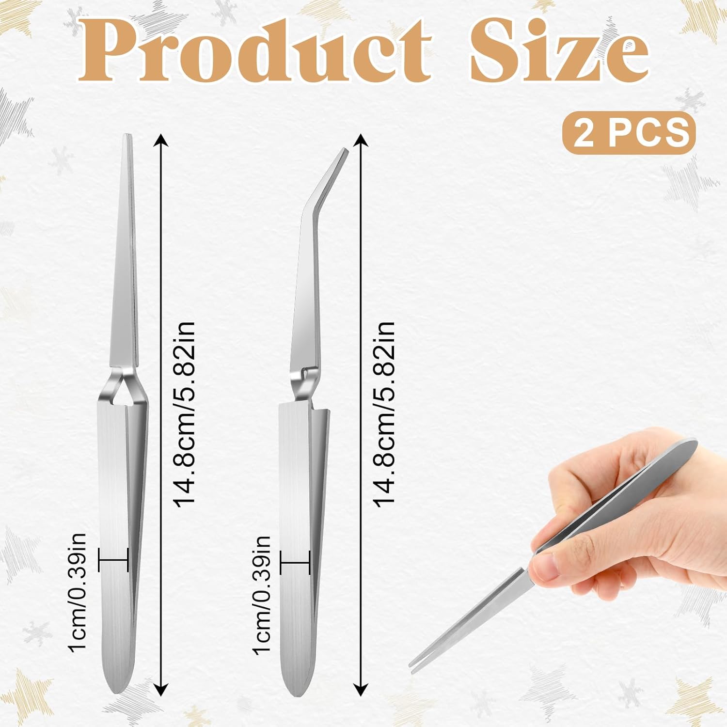 Reverse Tweezers for Crafting, 2 Pcs Rubber Tipped Tweezers Electronics Tweezer Stainless Steel Bent and Straight Flat Tip Cross Locking Precision Tweezer Set for Crafts Jewelry Beads Coins Electronic - Image 1