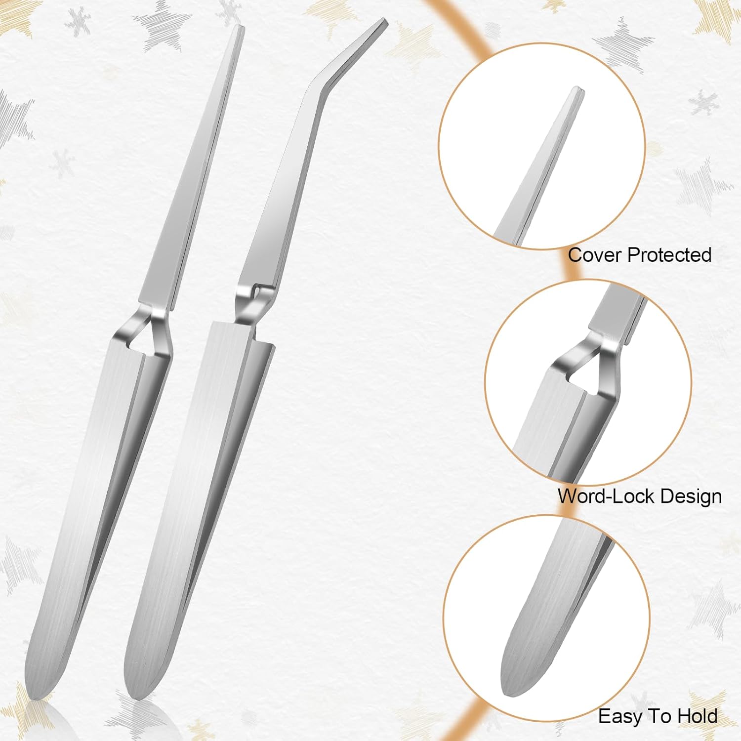 Reverse Tweezers for Crafting, 2 Pcs Rubber Tipped Tweezers Electronics Tweezer Stainless Steel Bent and Straight Flat Tip Cross Locking Precision Tweezer Set for Crafts Jewelry Beads Coins Electronic - Image 2
