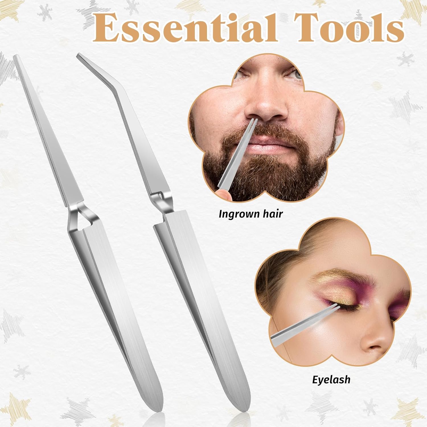 Reverse Tweezers for Crafting, 2 Pcs Rubber Tipped Tweezers Electronics Tweezer Stainless Steel Bent and Straight Flat Tip Cross Locking Precision Tweezer Set for Crafts Jewelry Beads Coins Electronic - Image 4
