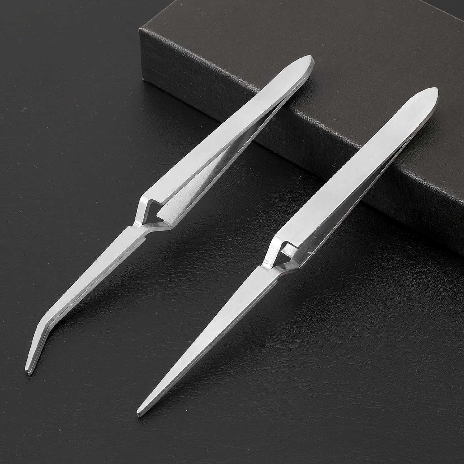 Reverse Tweezers for Crafting, 2 Pcs Rubber Tipped Tweezers Electronics Tweezer Stainless Steel Bent and Straight Flat Tip Cross Locking Precision Tweezer Set for Crafts Jewelry Beads Coins Electronic - Image 6
