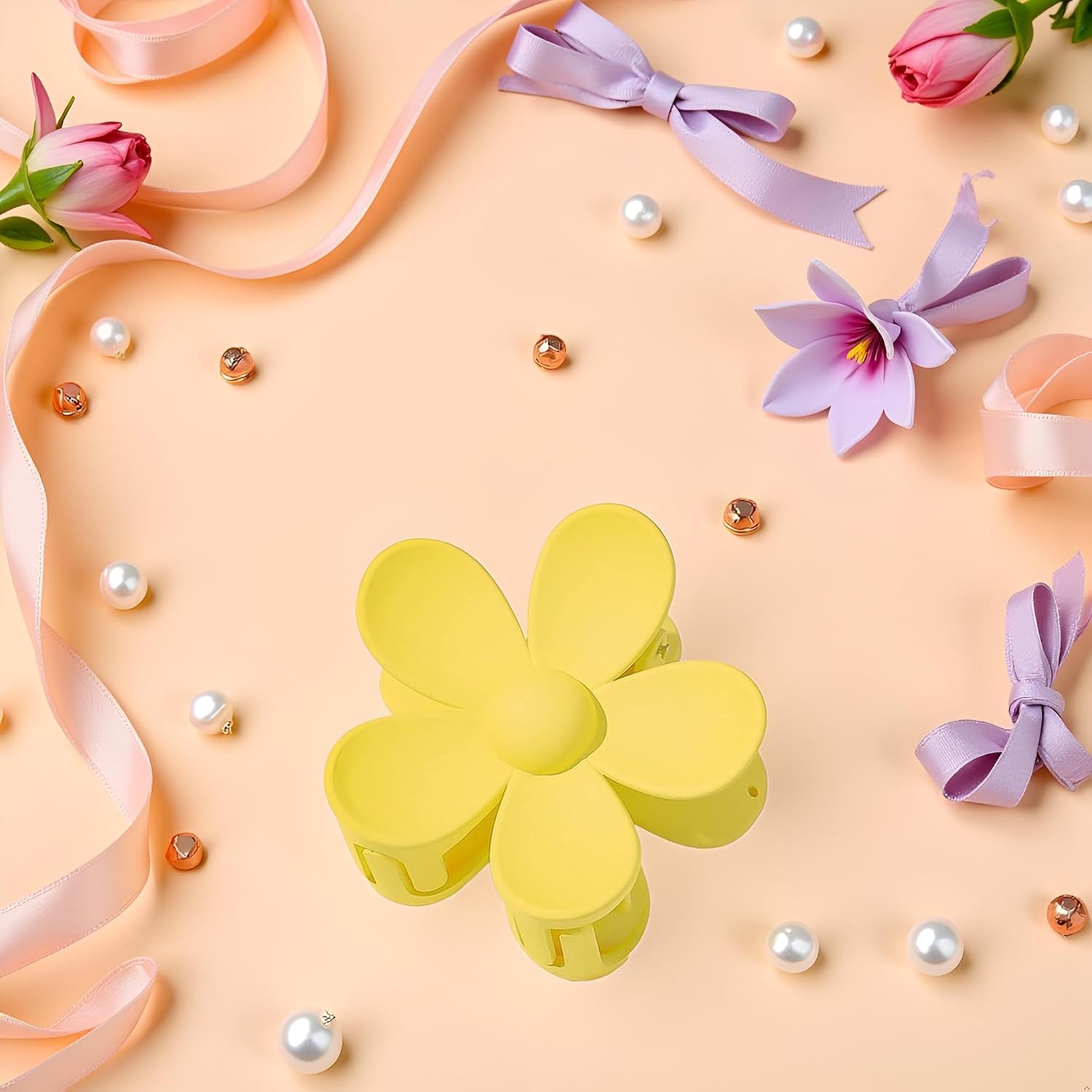 Yellow Hair Claw Clips Flower Shaped Plastic Jaw Anti-scratch Smell-less Useful Hold Tightly Light Hair Accessories Hair Clips - Image 3