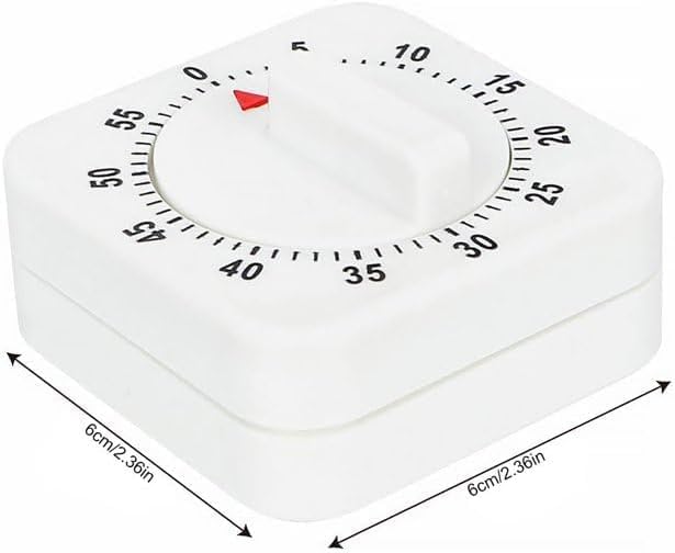 White Timer Clock Square 60-Minute Mechanical Kitchen Timer Wind up Visual Cooking Clock with Loud Alarm No Batteries Required Ideal for Cooking Baking and Kitchen - Image 1