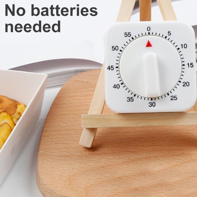 White Timer Clock Square 60-Minute Mechanical Kitchen Timer Wind up Visual Cooking Clock with Loud Alarm No Batteries Required Ideal for Cooking Baking and Kitchen - Image 2