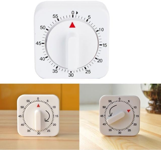 White Timer Clock Square 60-Minute Mechanical Kitchen Timer Wind up Visual Cooking Clock with Loud Alarm No Batteries Required Ideal for Cooking Baking and Kitchen - Image 5