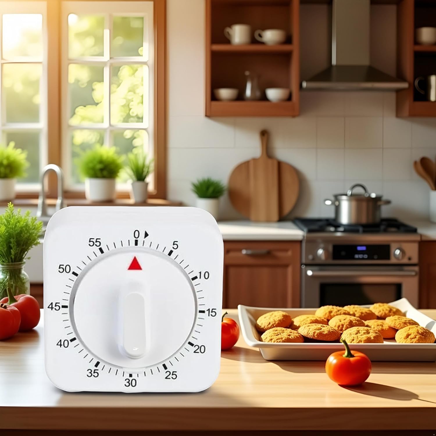 White Timer Clock Square 60-Minute Mechanical Kitchen Timer Wind up Visual Cooking Clock with Loud Alarm No Batteries Required Ideal for Cooking Baking and Kitchen - Image 6