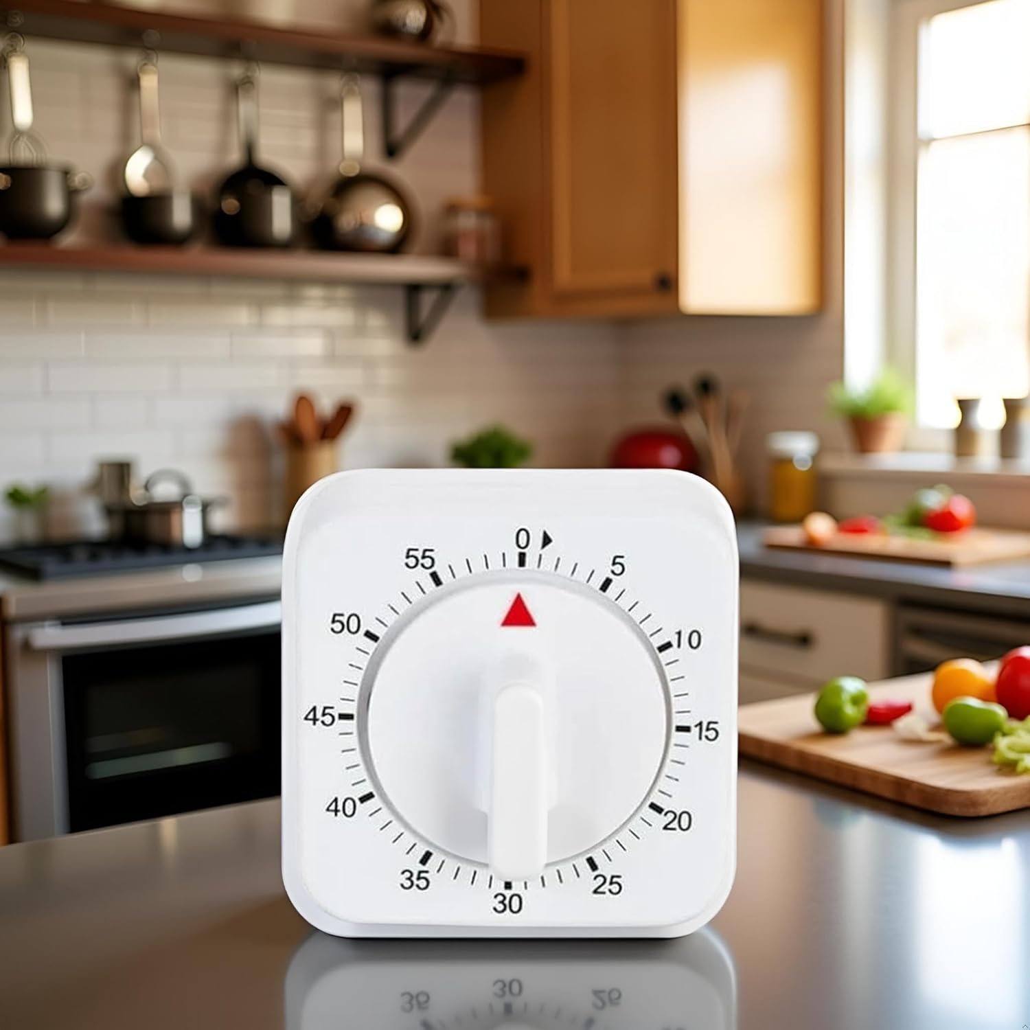White Timer Clock Square 60-Minute Mechanical Kitchen Timer Wind up Visual Cooking Clock with Loud Alarm No Batteries Required Ideal for Cooking Baking and Kitchen - Image 7