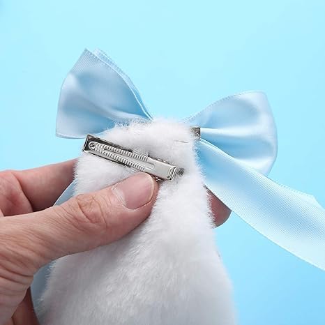 1 Pair Blue Girls Bunny Plush Lop Ears Hair Clip Rabbit Furry Ears Ribbon Bow-knot Hair Clamp Hairpin Cosplay Headwear Easy to Wear Ornaments, Hair Accessories - Image 1