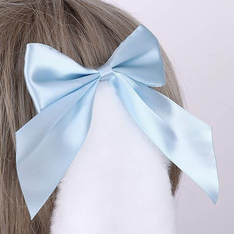1 Pair Blue Girls Bunny Plush Lop Ears Hair Clip Rabbit Furry Ears Ribbon Bow-knot Hair Clamp Hairpin Cosplay Headwear Easy to Wear Ornaments, Hair Accessories - Image 2