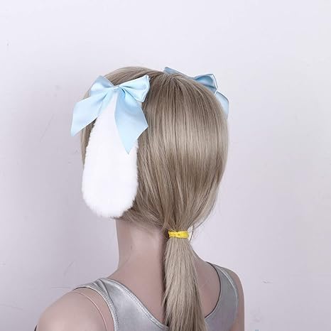 1 Pair Blue Girls Bunny Plush Lop Ears Hair Clip Rabbit Furry Ears Ribbon Bow-knot Hair Clamp Hairpin Cosplay Headwear Easy to Wear Ornaments, Hair Accessories - Image 4