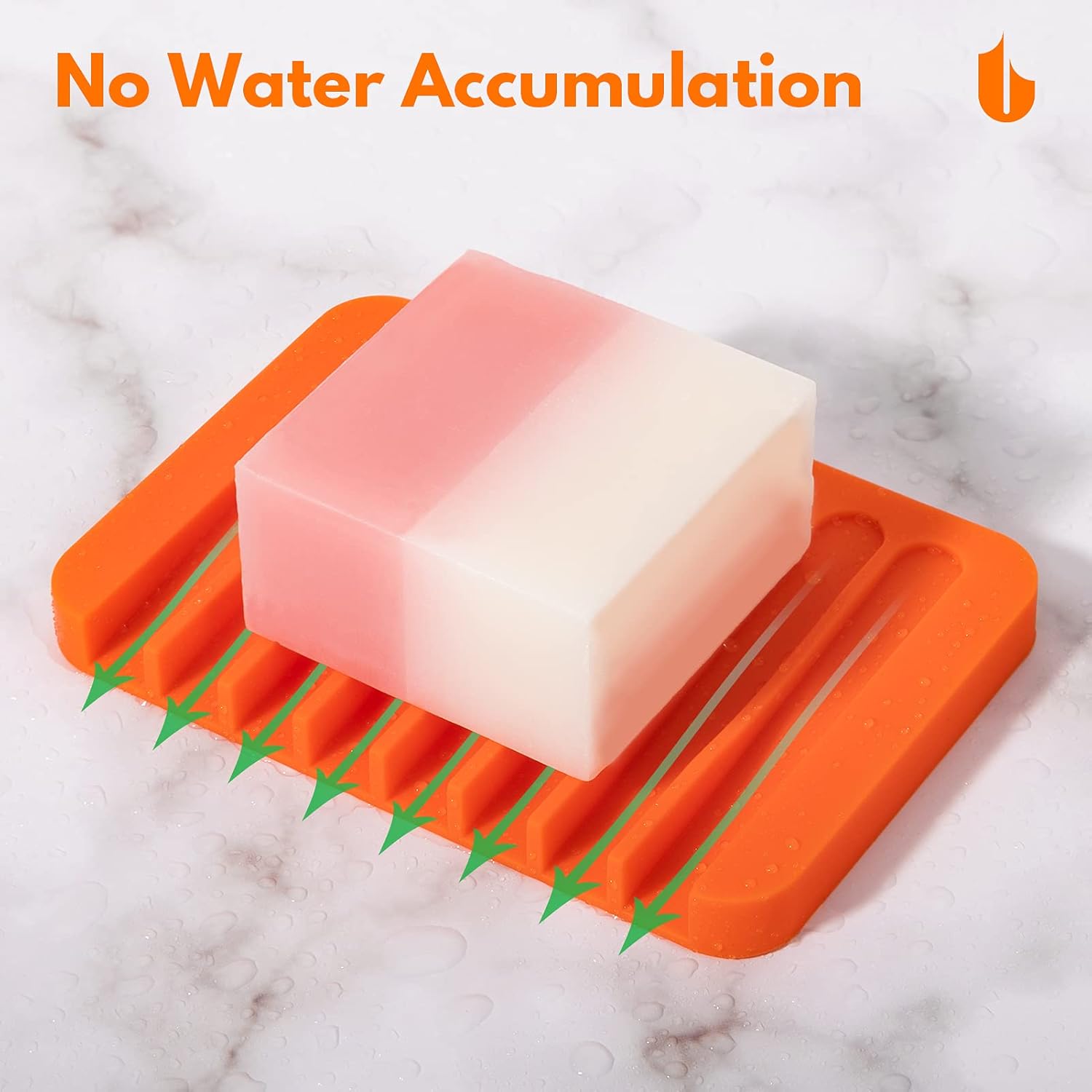 Soap Dish Shower Waterfall Soap Tray Holder for Bathroom, Kitchen, Counter Top, Flexible Silicone, Keep Soap Bars Dry, Easy Cleaning - Orange - Image 2