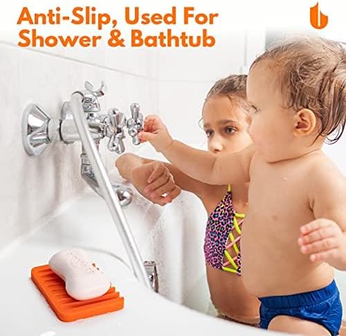 Soap Dish Shower Waterfall Soap Tray Holder for Bathroom, Kitchen, Counter Top, Flexible Silicone, Keep Soap Bars Dry, Easy Cleaning - Orange - Image 4