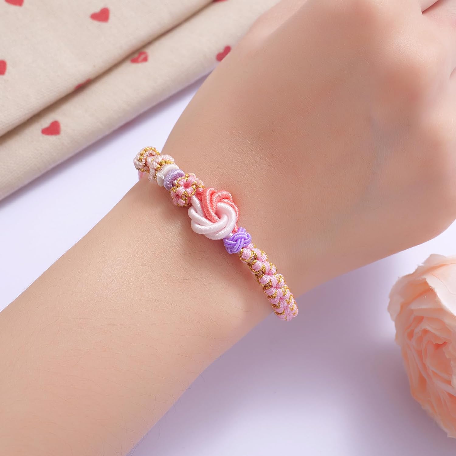 Kvekstio To My Granddaughter Blossom Knot Bracelet, Always Be Brave And Be Strong Adjustable Braided Bracelets for Granddaughter from Grandma, Inspirational Christmas Gift for Women Teen - Image 2