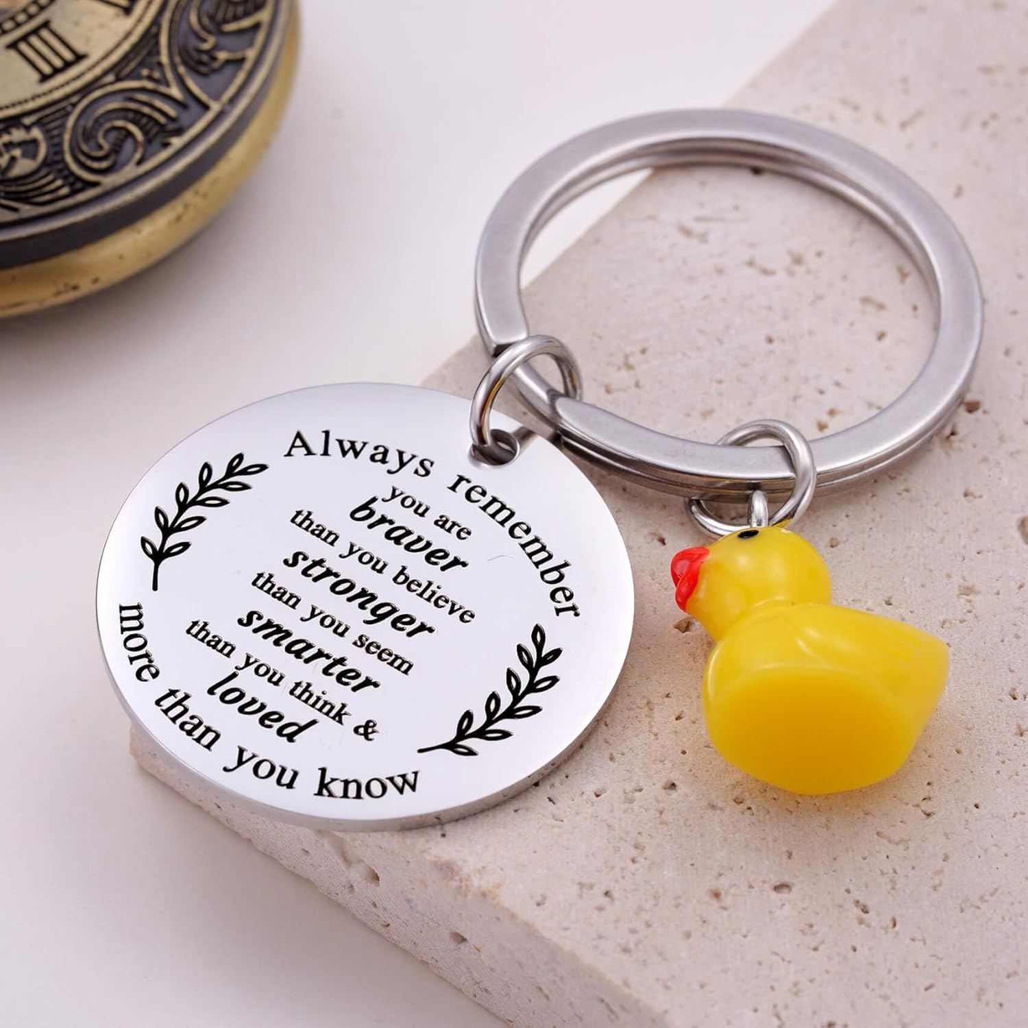 Inspirational Duck Keychain, Cute Lucky Duck Charm Keyring for Friends Teens, Positive Affirmation Duckling Gift - Image 1