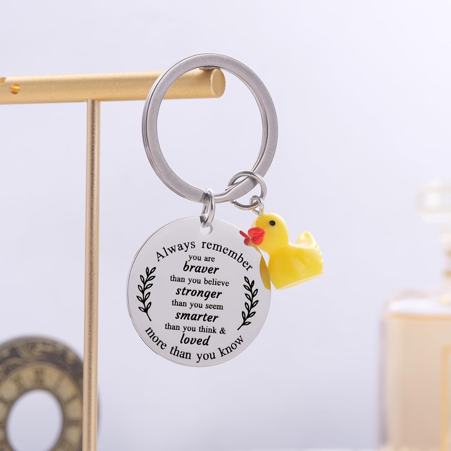 Inspirational Duck Keychain, Cute Lucky Duck Charm Keyring for Friends Teens, Positive Affirmation Duckling Gift - Image 2