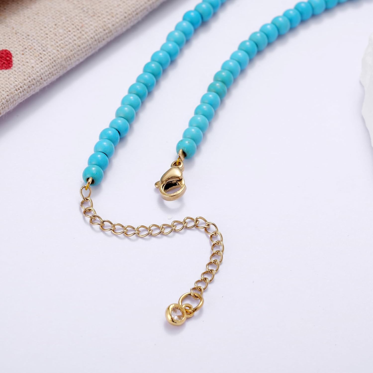 Kvekstio Turquoise Beaded Choker Necklace for Women, Gold Fish Pendant Necklace with Gold Chain, Elegant Boho Beach Summer Gift - Image 6