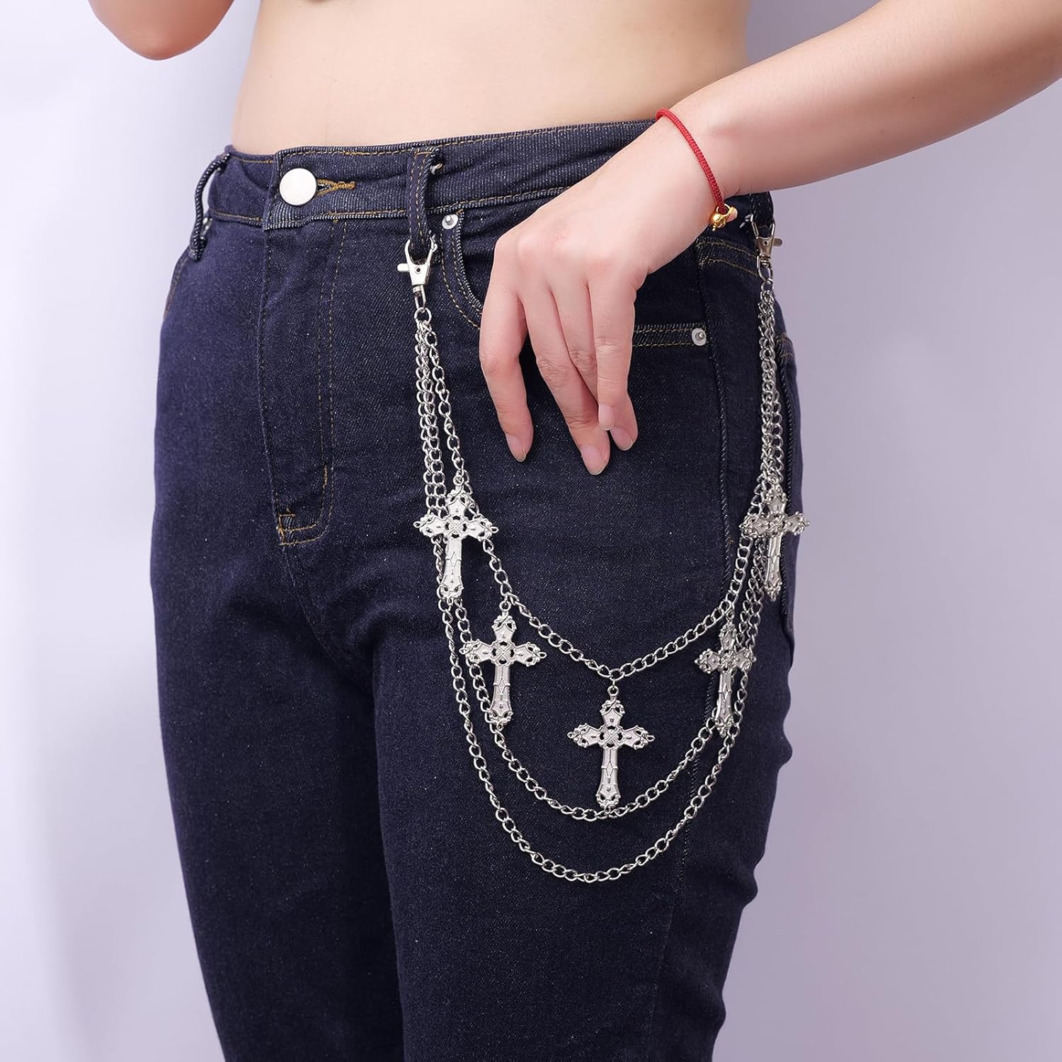 Punk Pants Chain - Multi Stacked Layering Cross Charm Chain for Women Men, Gothic Hip Hop Pocket Accessories - Image 4