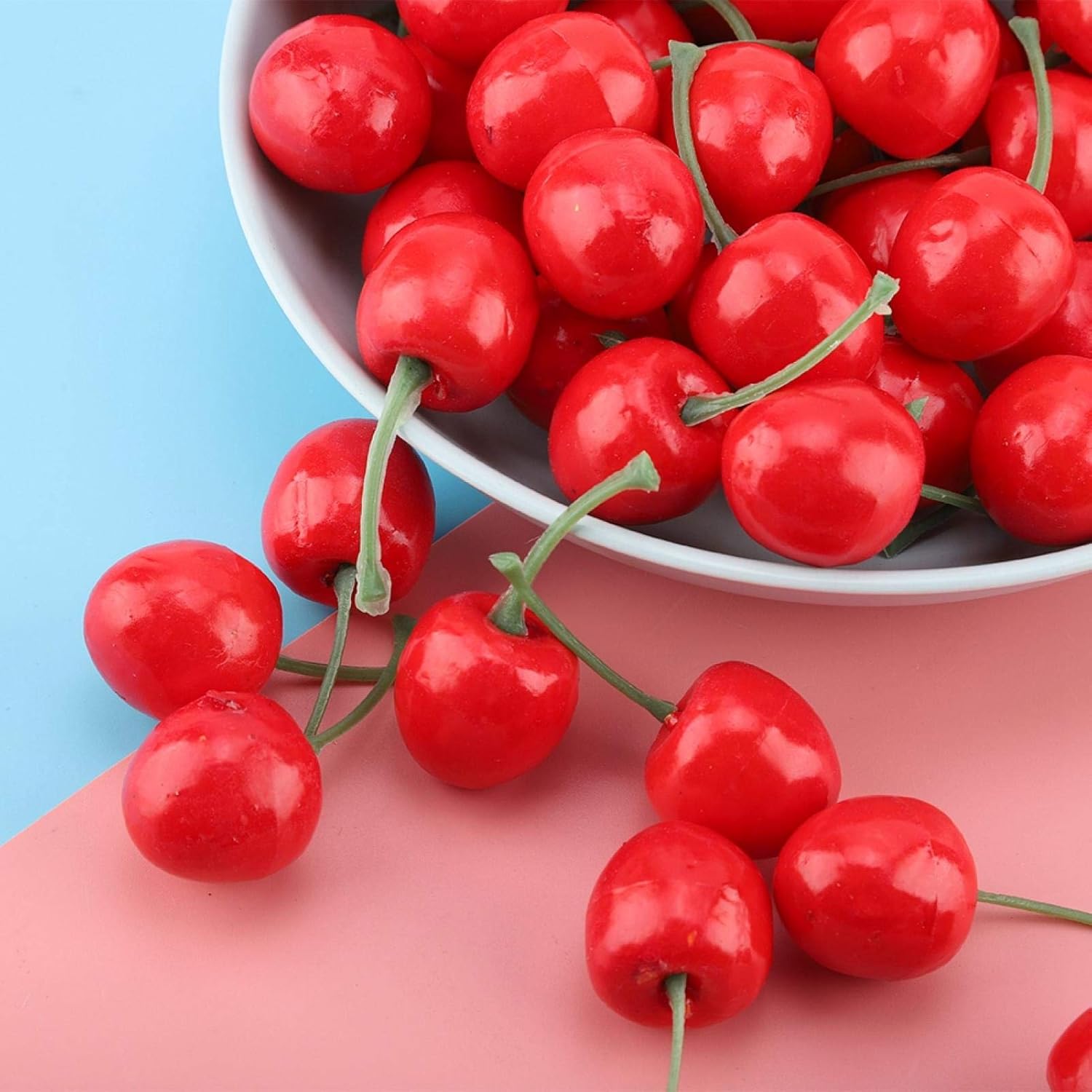 20Pcs Red Artificial Cherries, Realistic/Lifelike Fruit Cherry Ornament, Home Kitchen Party Decoration & Photography Prop, Plastic, 1x1x0.2 inches - Image 1
