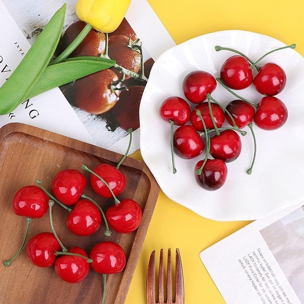 20Pcs Red Artificial Cherries, Realistic/Lifelike Fruit Cherry Ornament, Home Kitchen Party Decoration & Photography Prop, Plastic, 1x1x0.2 inches - Image 4