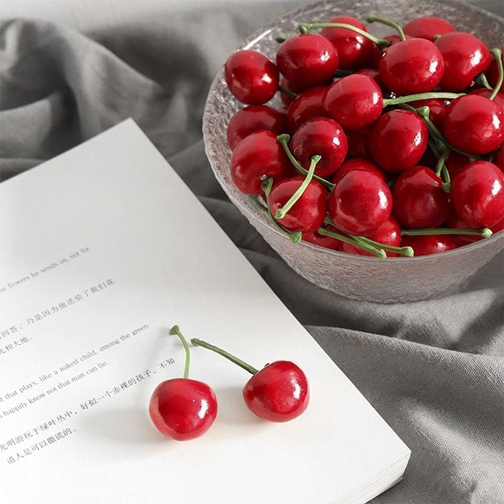 20Pcs Red Artificial Cherries, Realistic/Lifelike Fruit Cherry Ornament, Home Kitchen Party Decoration & Photography Prop, Plastic, 1x1x0.2 inches - Image 5
