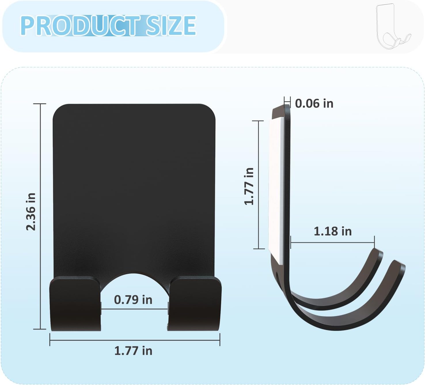 Shower Wall Razor Holder, Metal Adhesive Razor Hooks for His and Hers, Waterproof, Black, 2 Pcs - Image 4