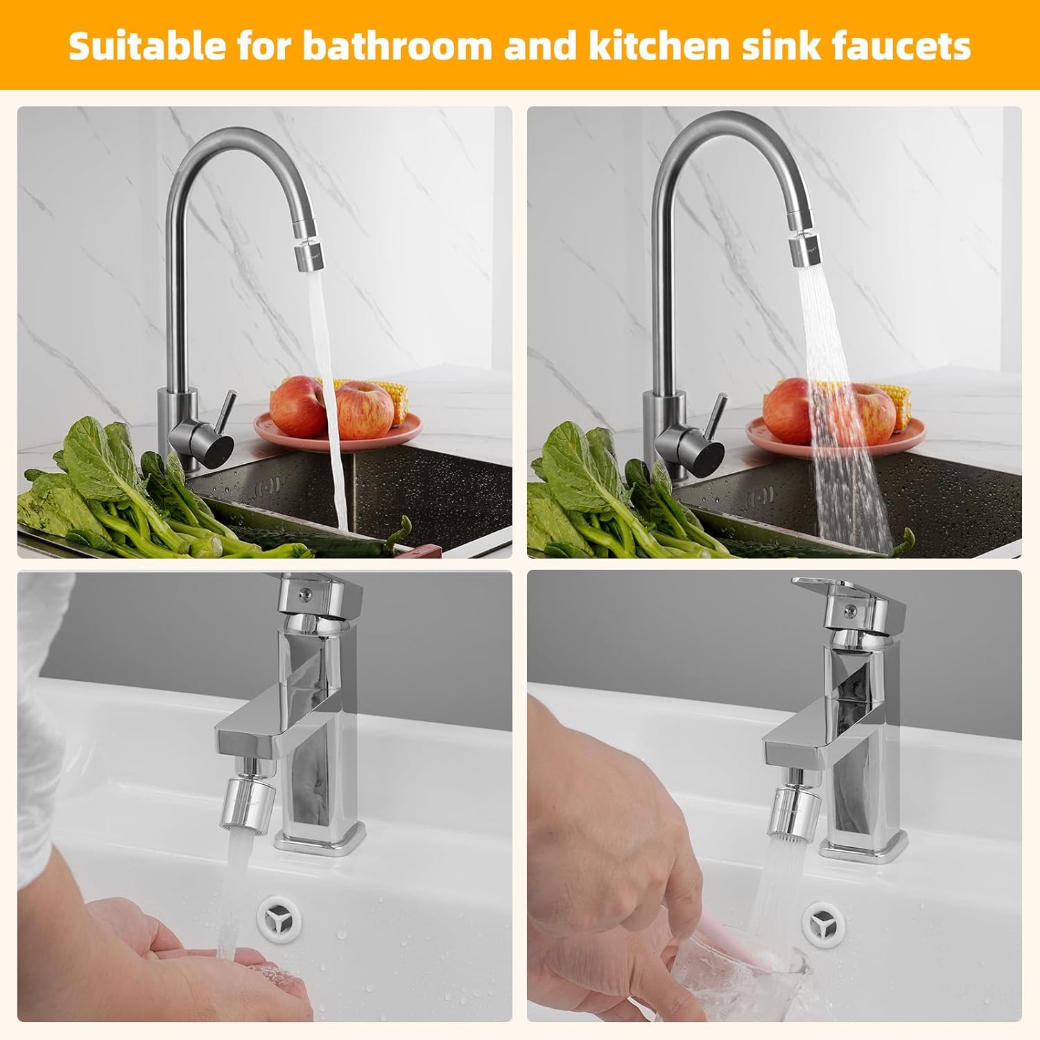 Dual-function 2-Flow Faucet Aerator, Water Saving Swivel Aerator with 2 Sprayer - Faucet Parts Replacement - 55/64 Inch-27UNS Female Thread - Chrome - Image 7