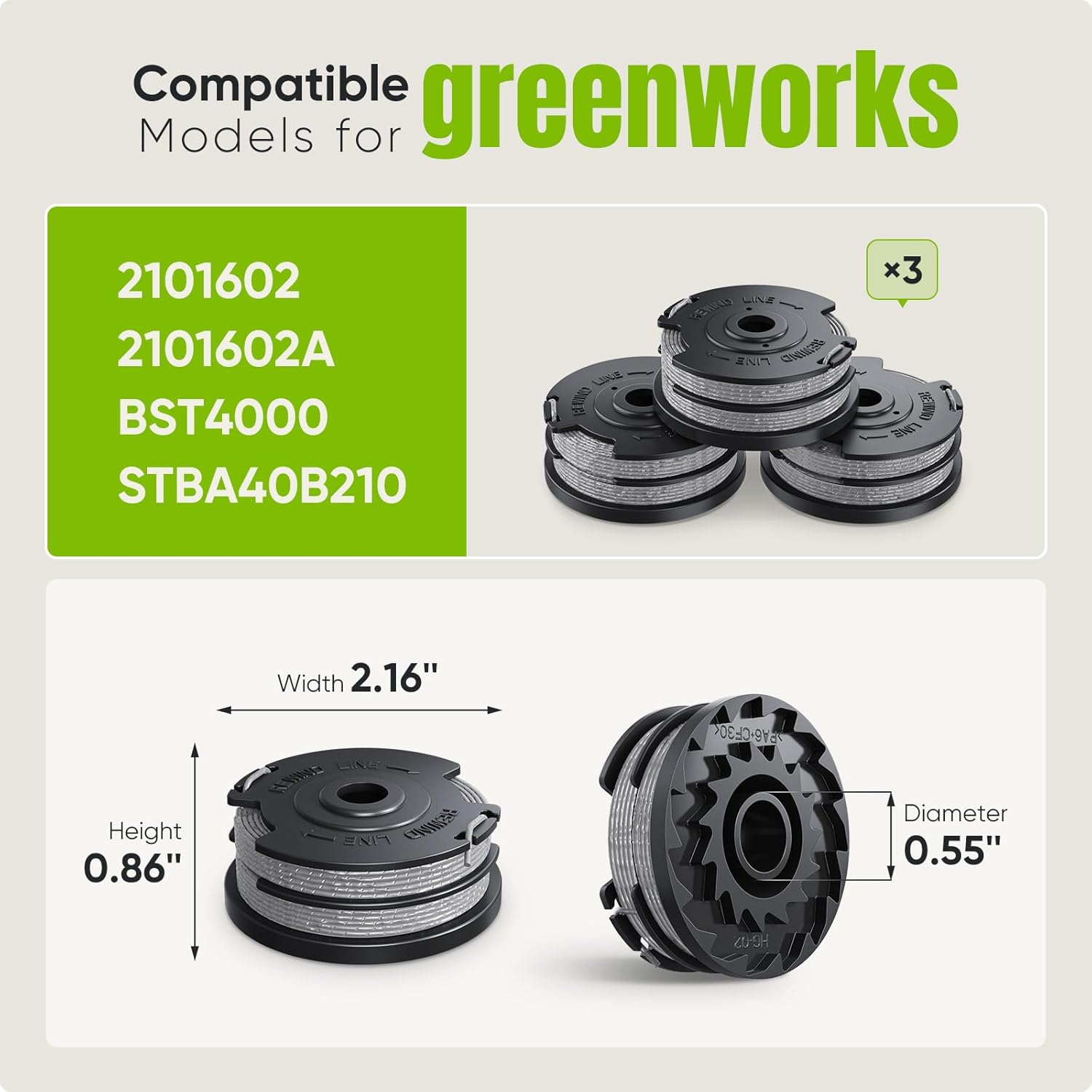 Weed Wacker String Compatible with Greenworks, Dual String Trimmer Replacement Spool for Greenworks Weed Eater String Trimmers(3 Pack) - Image 8