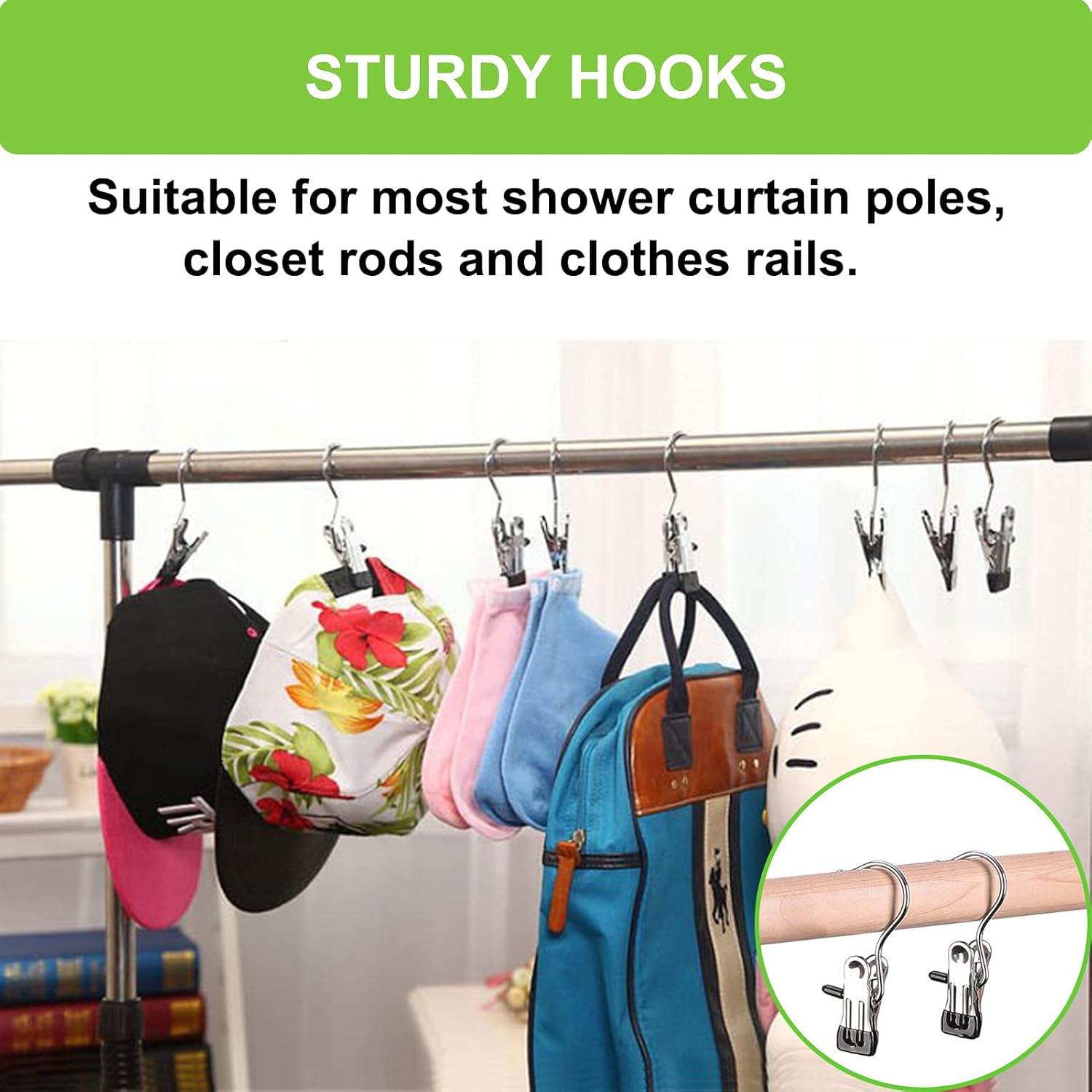 Boot Hangers Clips, 16 Pack Laundry Hooks Hanging Clips Clothes Pins Closet Hanger Organizer Clamps Socks Towel Clips Heavy Duty Clothespins Bulk Hanger Clips for Closet Travel Pants Socks Handbags - Image 6