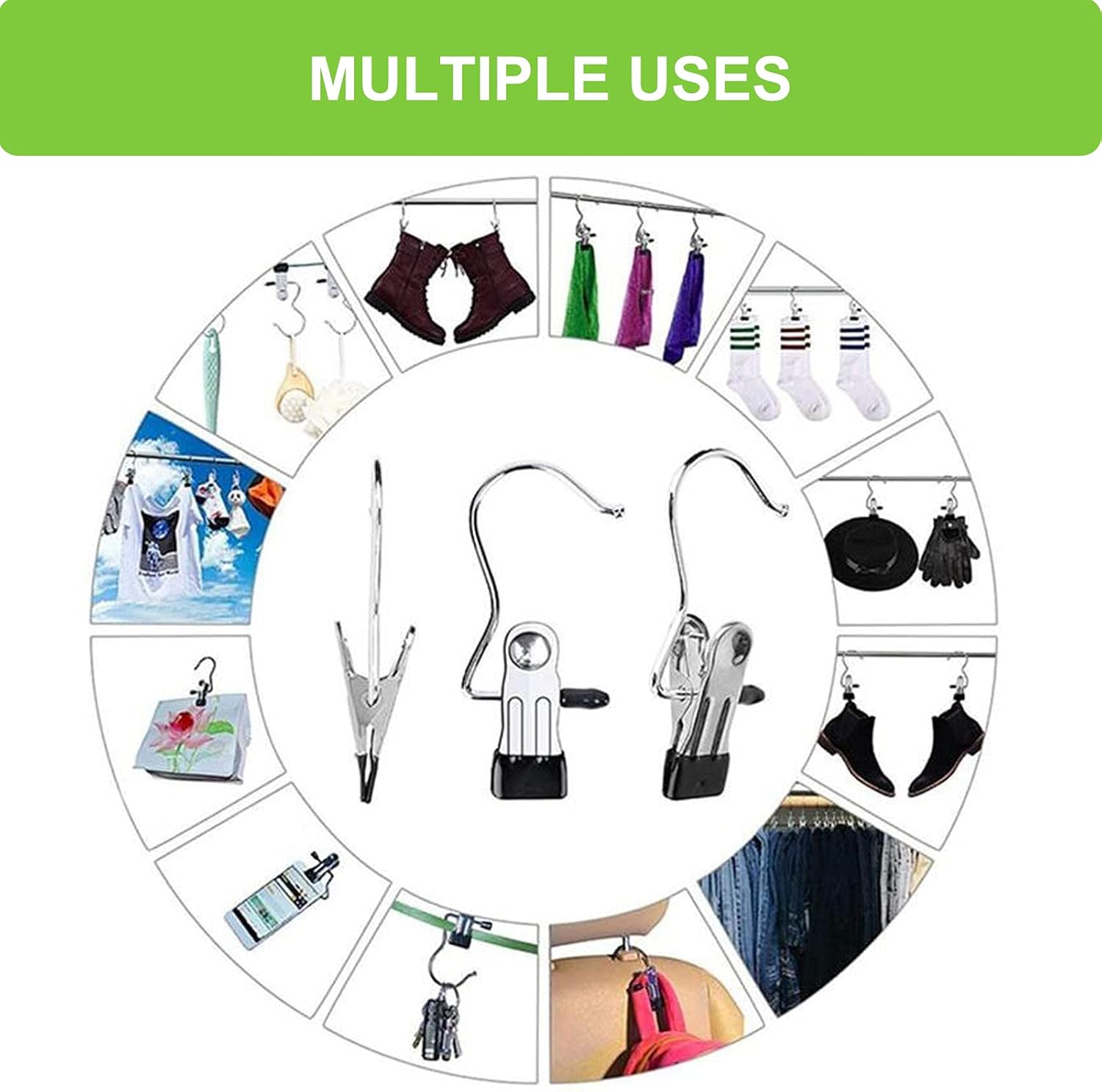 Boot Hangers Clips, 16 Pack Laundry Hooks Hanging Clips Clothes Pins Closet Hanger Organizer Clamps Socks Towel Clips Heavy Duty Clothespins Bulk Hanger Clips for Closet Travel Pants Socks Handbags - Image 7
